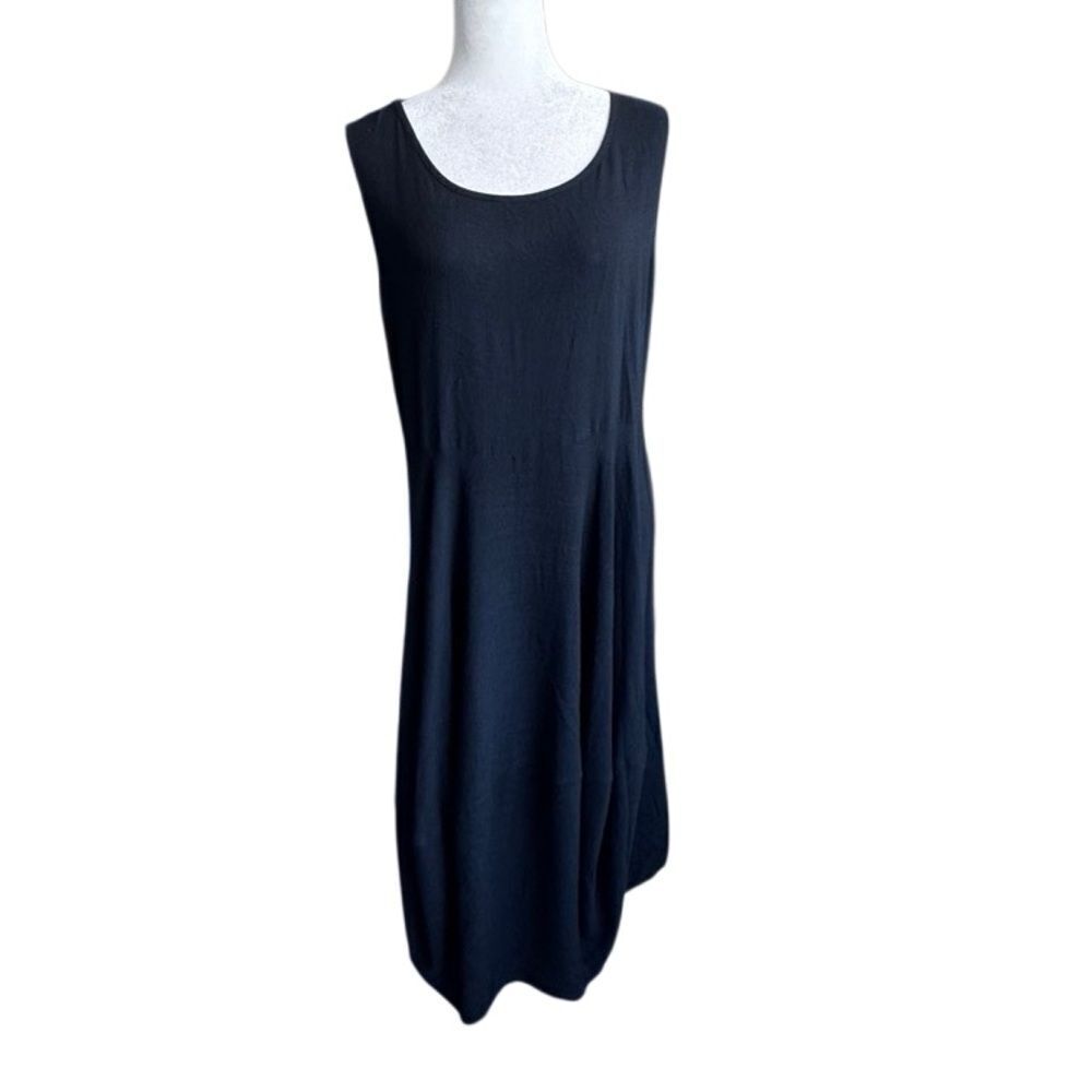 Patrizia Luca Milano Black Dress Sleeveless Linen Chic SZ L
